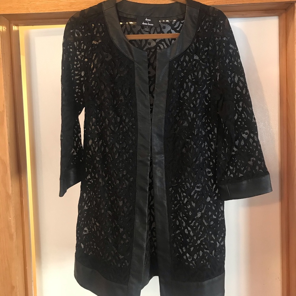 Dennis basso black lace leather topper jacket 4 S